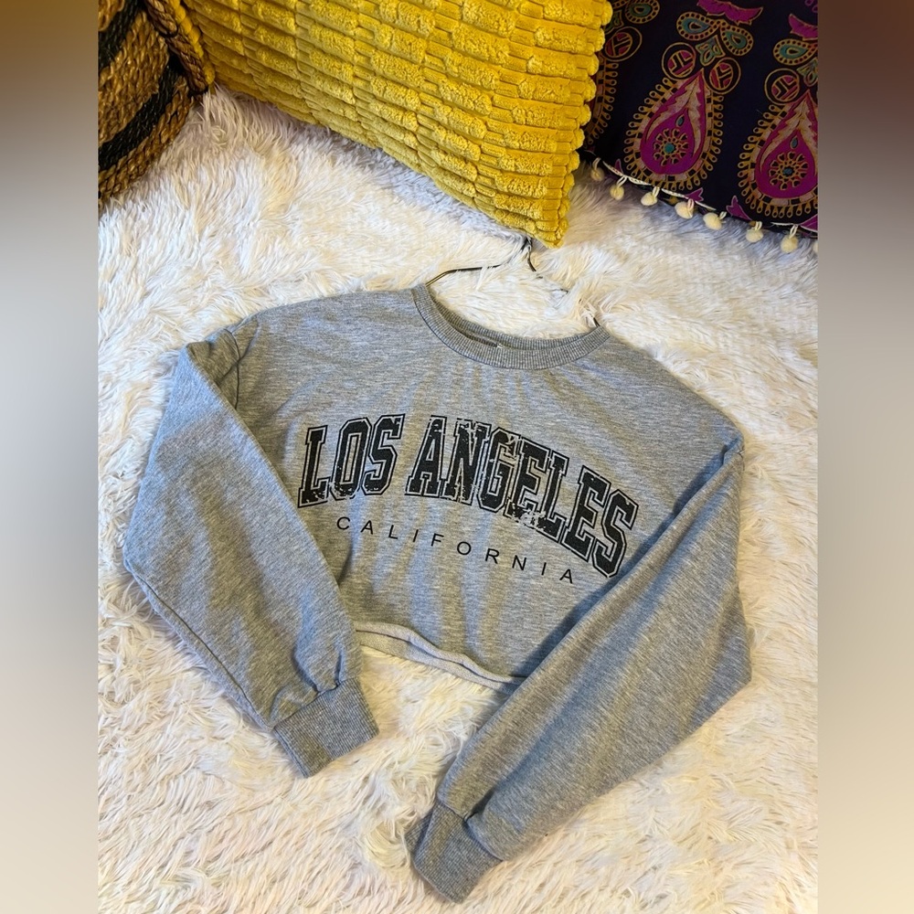 Kids Cropped Gray Los Angeles California Sweatshirt